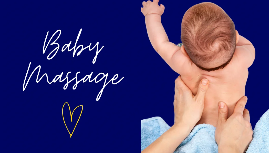 Gentle baby massage session with mother in Leicestershire